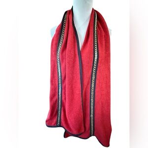 Red Scarf Gold Chain Accent Black Trim Acrylic Long